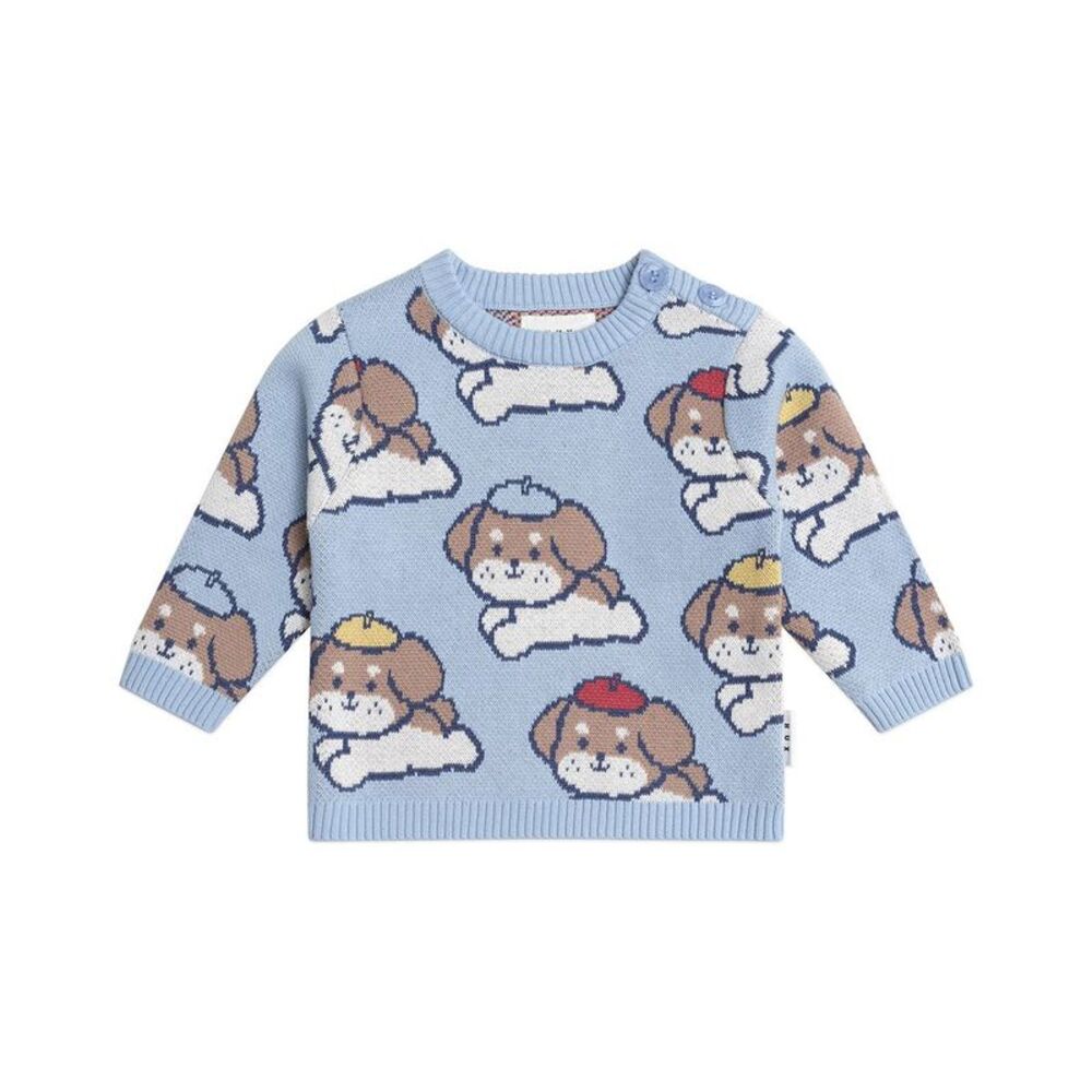 Huxbaby Girls  Parisian Painter Pup Knit Pullover, Blue